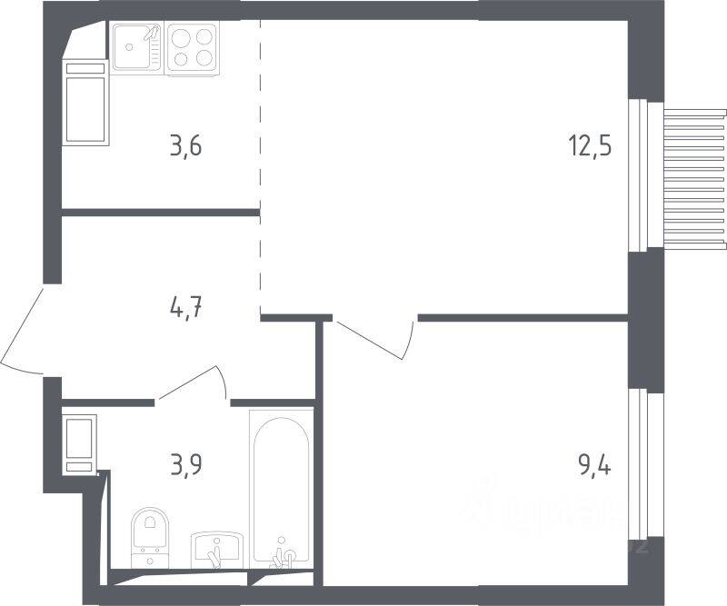 1-комн. квартира, 33,6 м², в ЖК Мытищи Парк