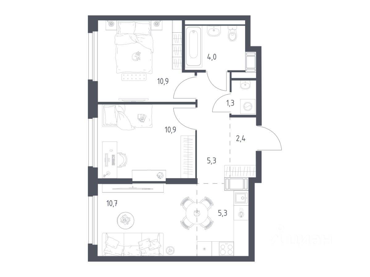 2-комн. квартира, 50,3 м², в ЖК Мытищи Парк