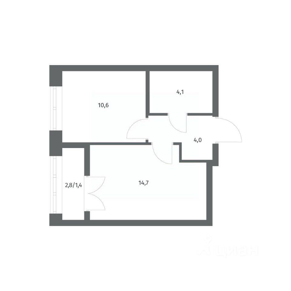 Планировка 1 комнатной квартиры, 34.79 м², в «NEWПИТЕР»