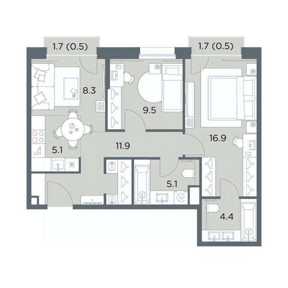 2-комн. квартира, 62,2 м², в ЖК «Станиславский»