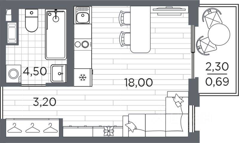 Квартира-студия, 26,39 м², в ЖК Plus Пулковский