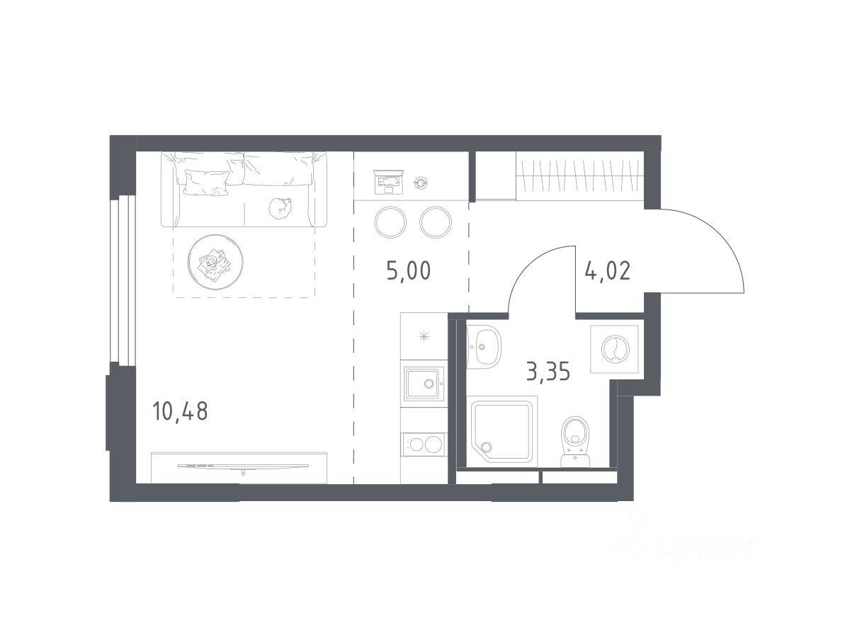 Квартира-студия, 22,85 м², в ЖК Космический Квартал