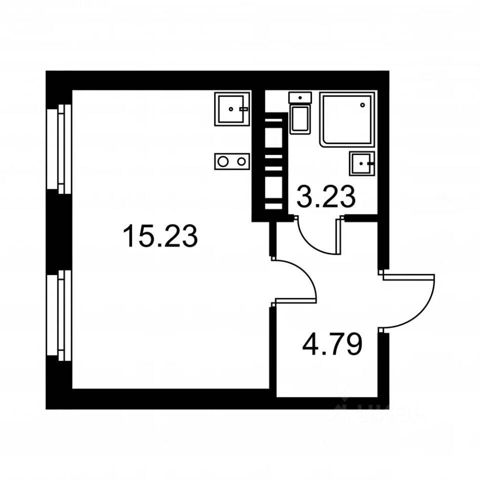 Планировка 1 комнатной квартиры, 22.87 м², в «Квартал Заречье»