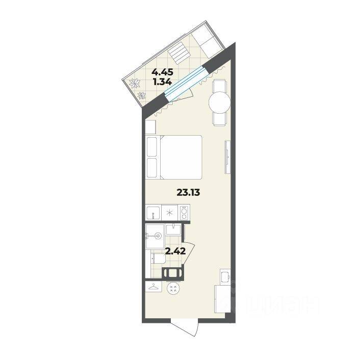 Квартира-студия, 26,89 м², в Апарт-комплекс Лиговский, 127