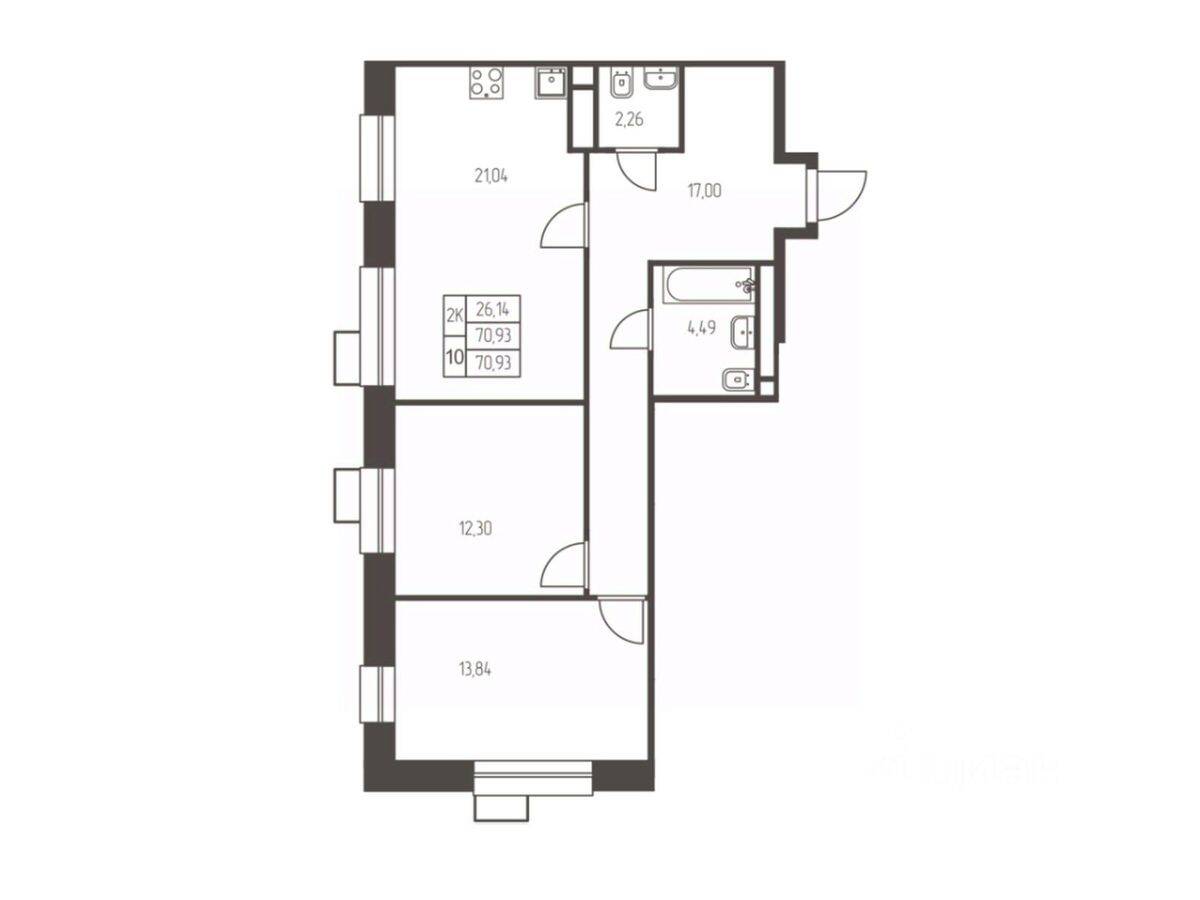 2-комн. квартира, 70,9 м², в ЖК Новая Ивантеевка