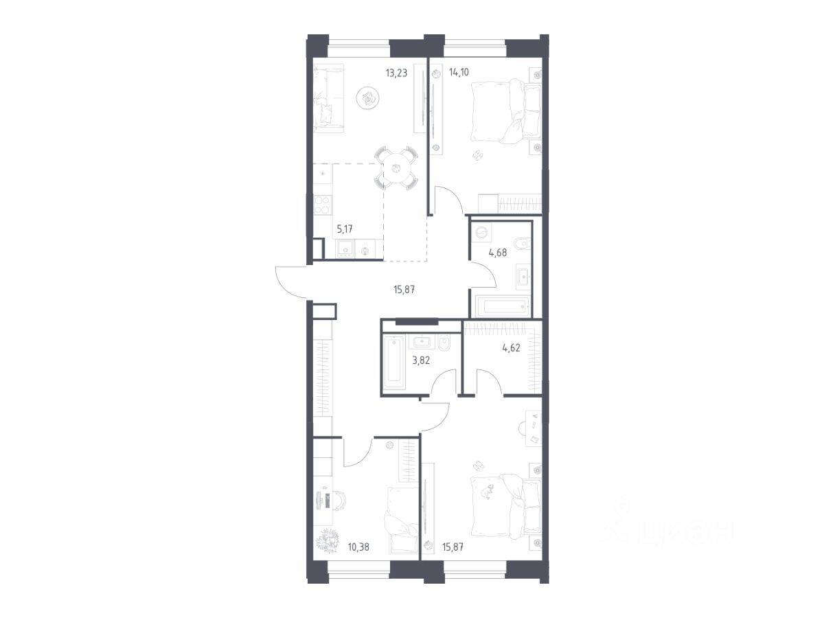 3-комн. квартира, 87,74 м², в Апарт-комплекс Верейская 41