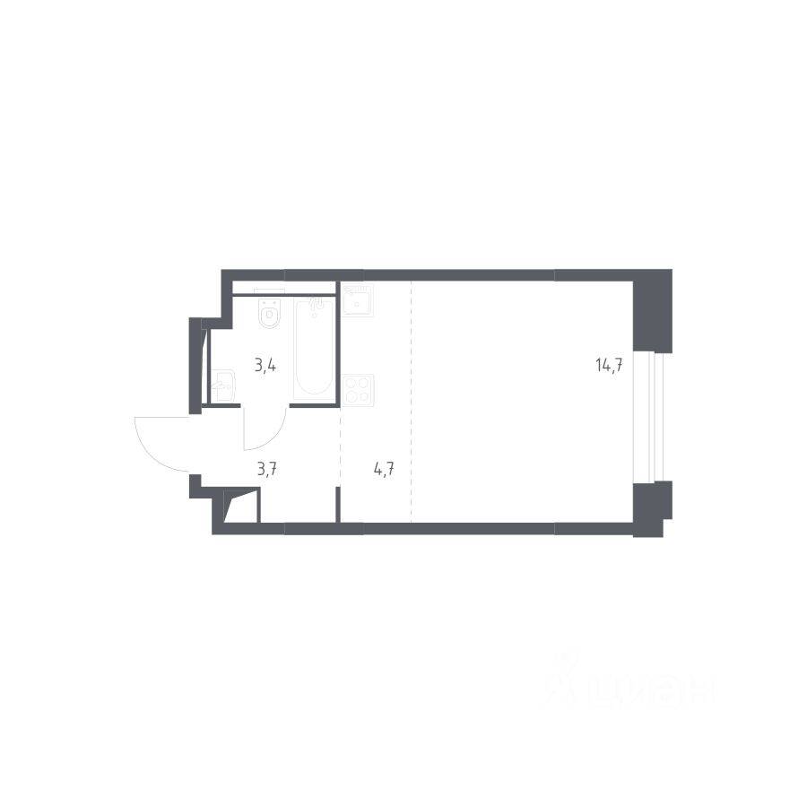 Квартира-студия, 26,5 м², в Апарт-комплекс Верейская 41