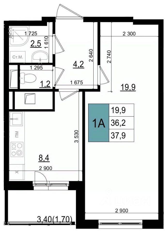 1-комн. квартира, 37,9 м², в ЖК «Одинцово сити»
