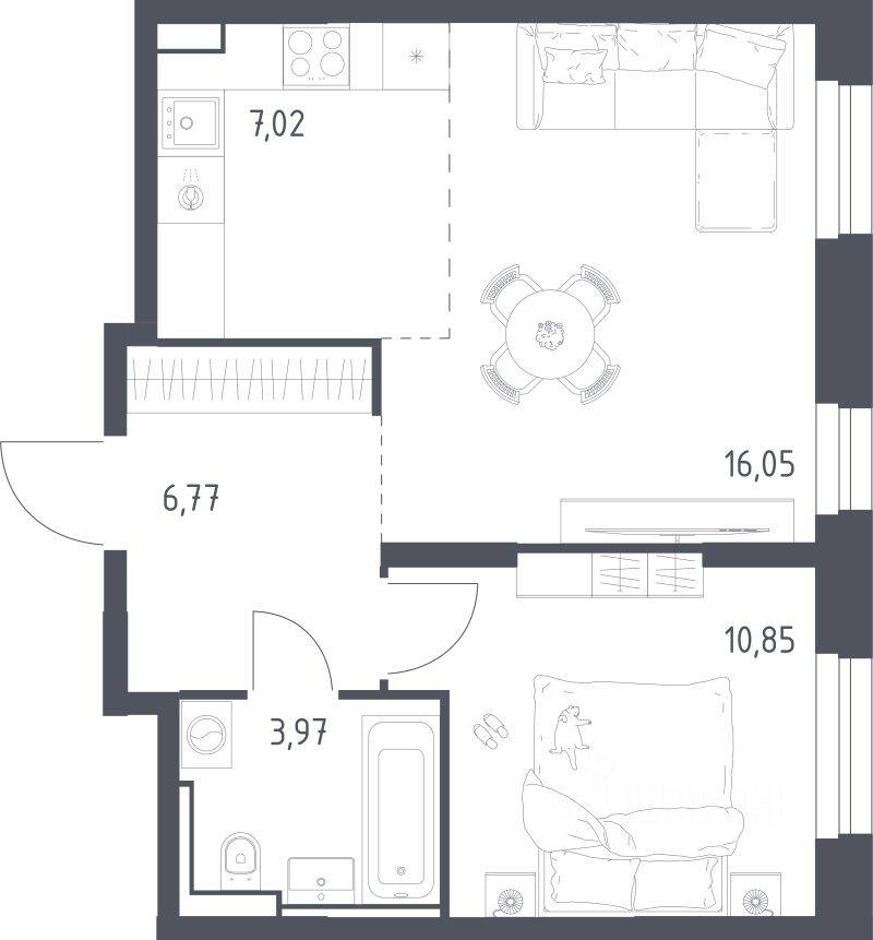 1-комн. квартира, 44,66 м², в ЖК Квартал Строгино