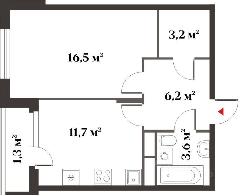 Планировка 1 комнатной квартиры, 41.1 м², в «Миниполис Восемь кленов»