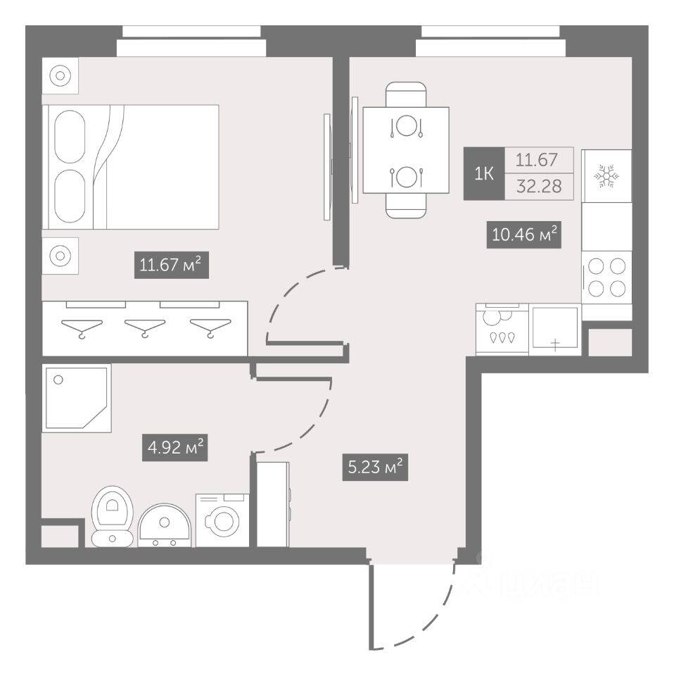 1-комн. квартира, 32,28 м², в Апарт-комплекс ZOOM на Неве