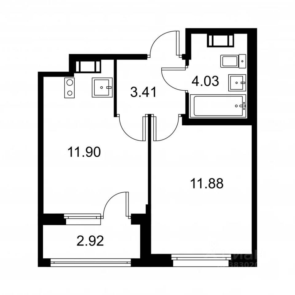 1-комн. квартира, 32,68 м², в ЖК Квартал Заречье