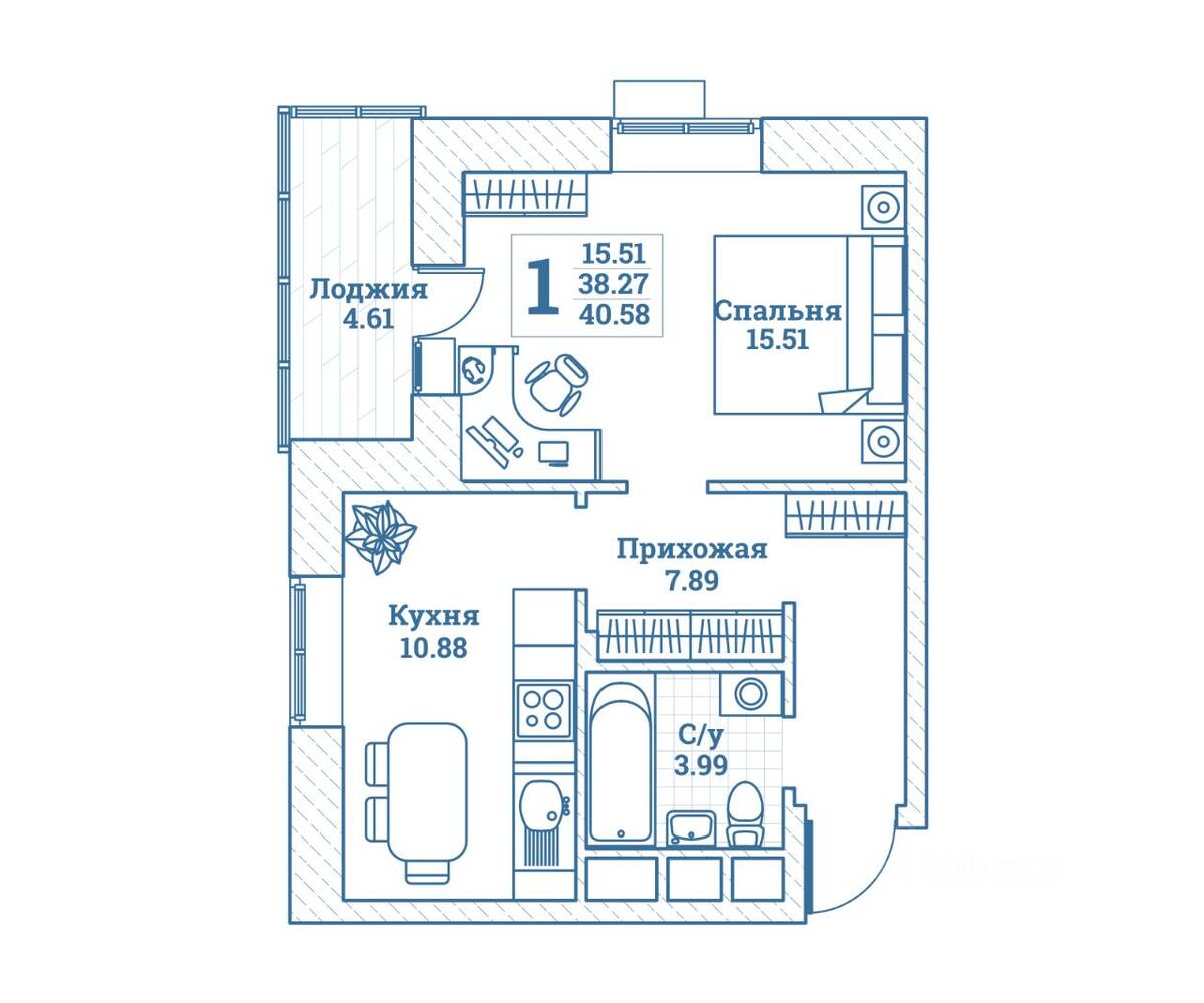 1-комн. квартира, 40,58 м², в ЖК Новоград Монино