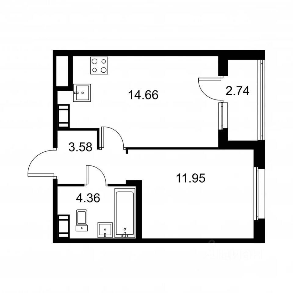 1-комн. квартира, 35,92 м², в ЖК Квартал Заречье
