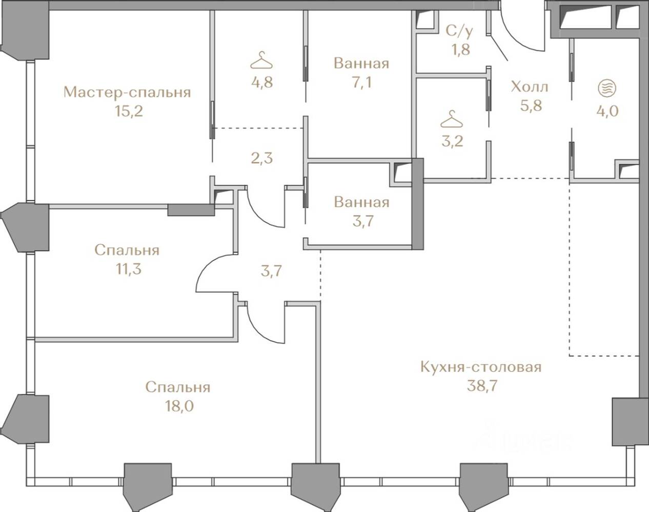 3-комн. квартира, 119,6 м², в ЖК Коллекция Лужники