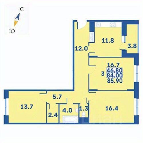 3-комн. квартира, 85,9 м², в ЖК «Эдельвейс» (ЦентрСтрой)