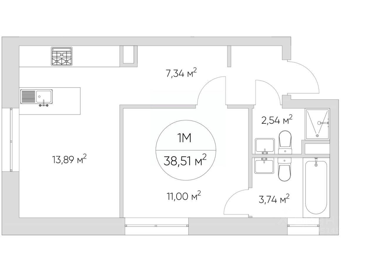 1-комн. квартира, 38,4 м², в Апарт-комплекс N'ice loft