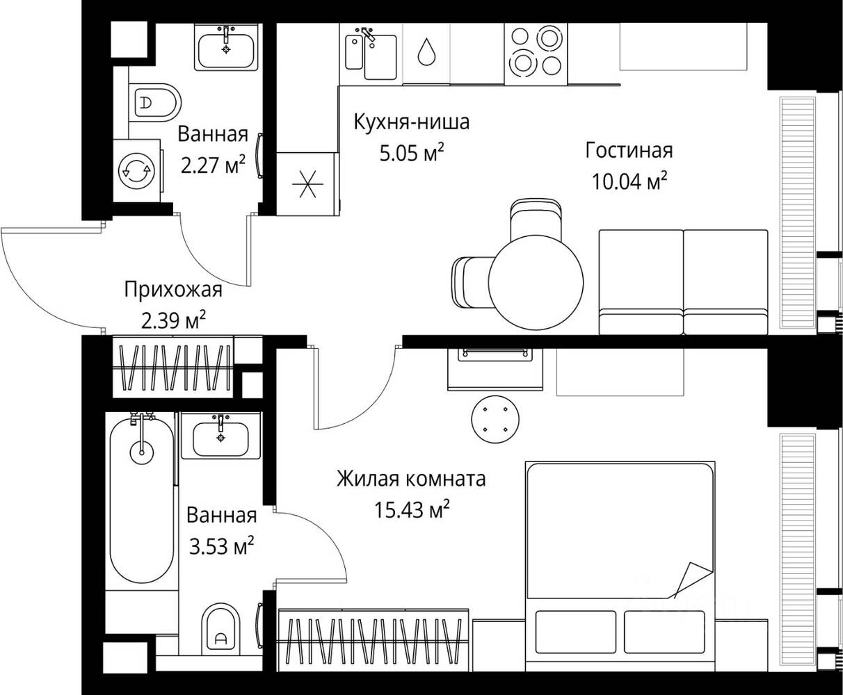 1-комн. квартира, 38,71 м², в ЖК Veer