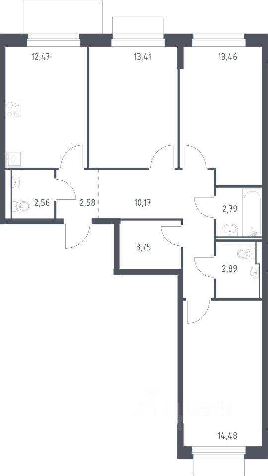 3-комн. квартира, 78,56 м², в ЖК Новое Внуково