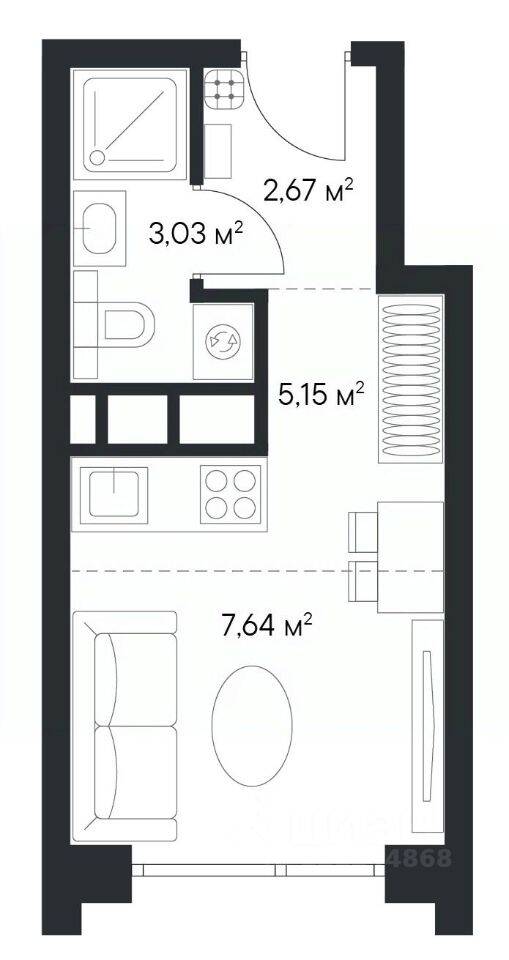 Квартира-студия, 18,49 м², в ЖК 1-й Нагатинский