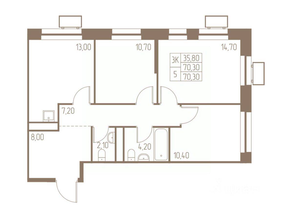 3-комн. квартира, 70,3 м², в ЖК Фабрикант