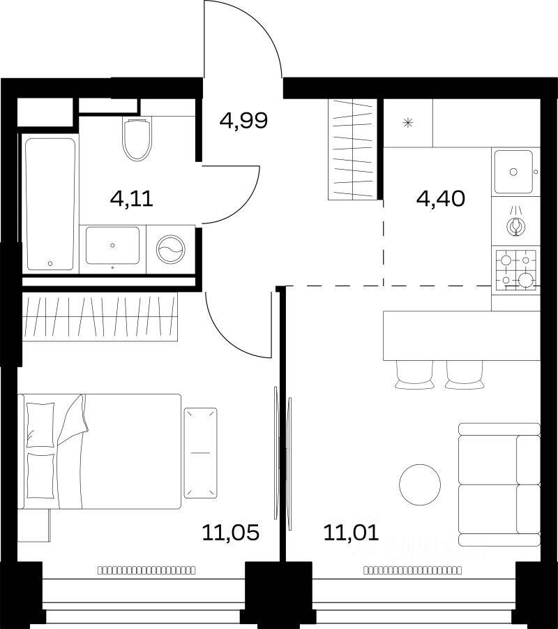 1-комн. квартира, 35,56 м², в ЖК Nova