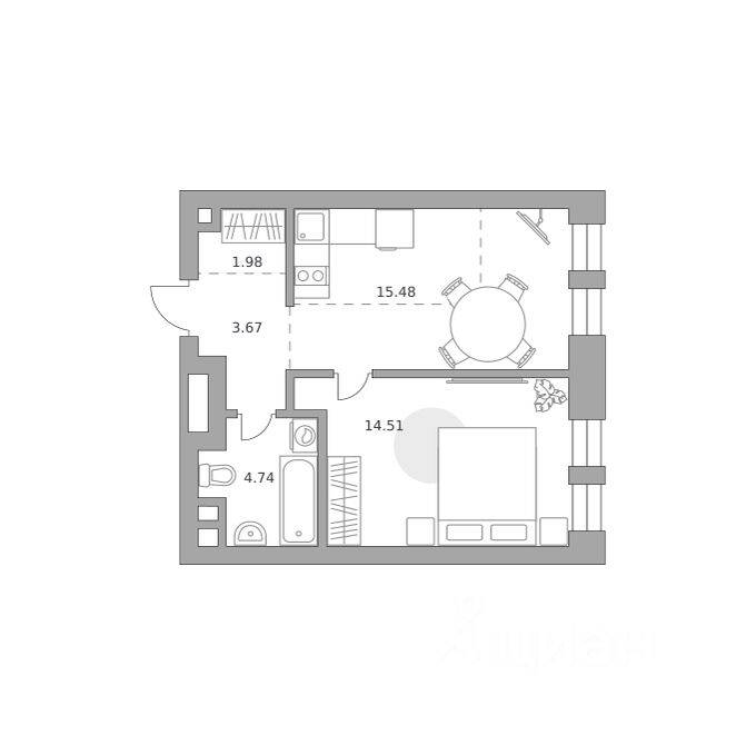 Планировка 1 комнатной квартиры, 40.38 м², в «Павелецкая от Гранель»