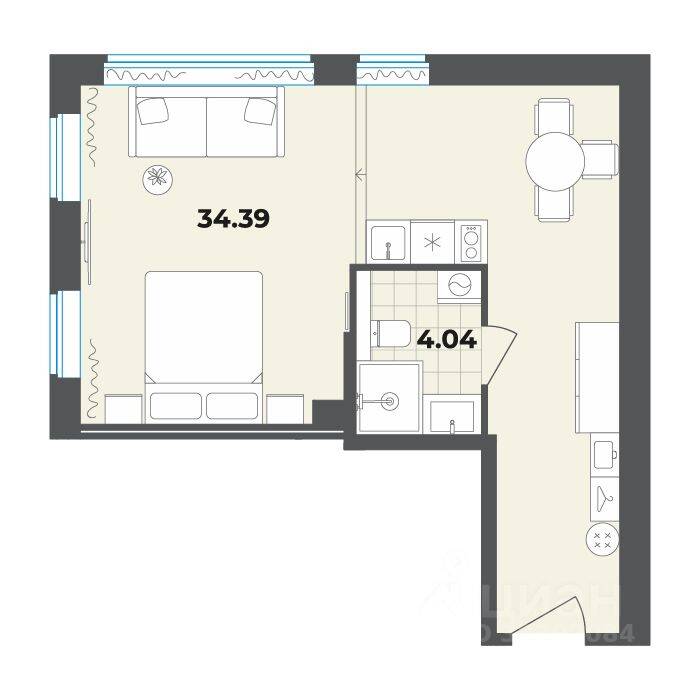 Квартира-студия, 38,43 м², в Апарт-комплекс Лиговский, 127