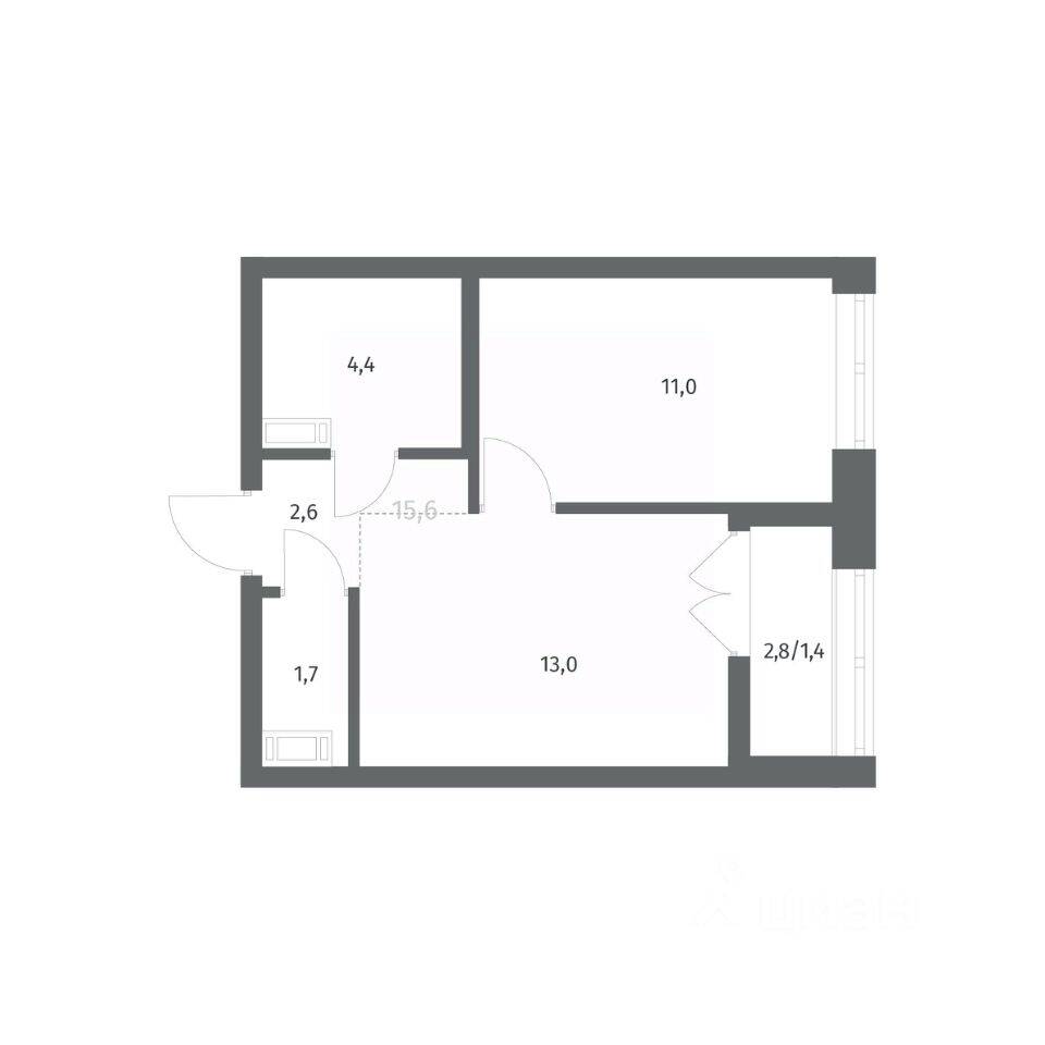 Планировка 1 комнатной квартиры, 34.17 м², в «NEWПИТЕР»