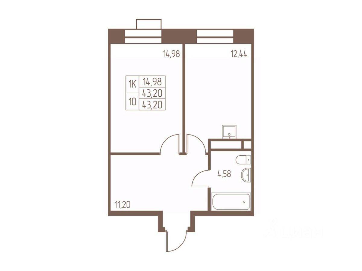 1-комн. квартира, 43,2 м², в ЖК Западная Ивантеевка