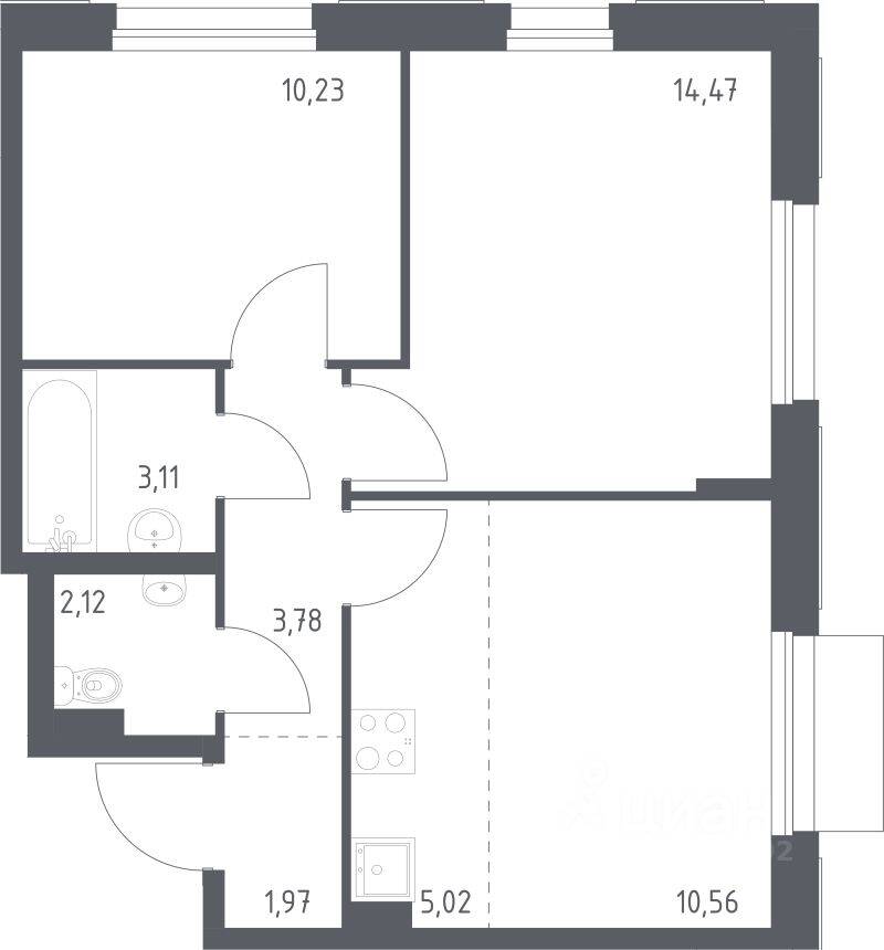 2-комн. квартира, 51,26 м², в ЖК Новое Внуково