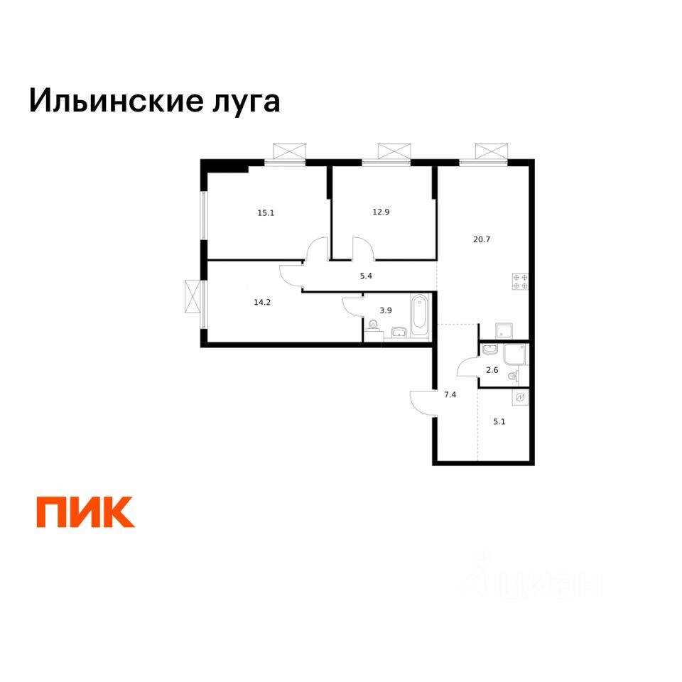 3-комн. квартира, 87,3 м², в ЖК «Ильинские луга»