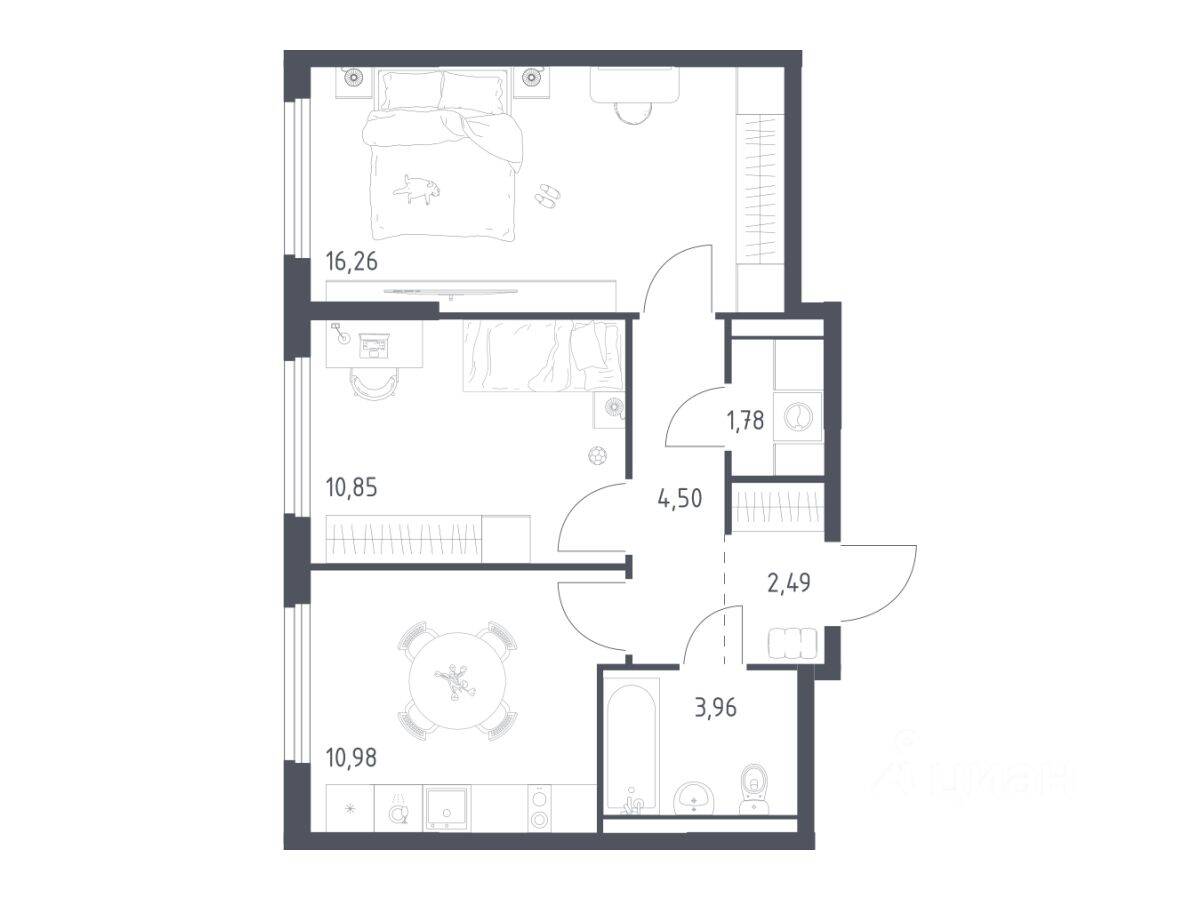 2-комн. квартира, 50,82 м², в ЖК «Пригород Лесное»