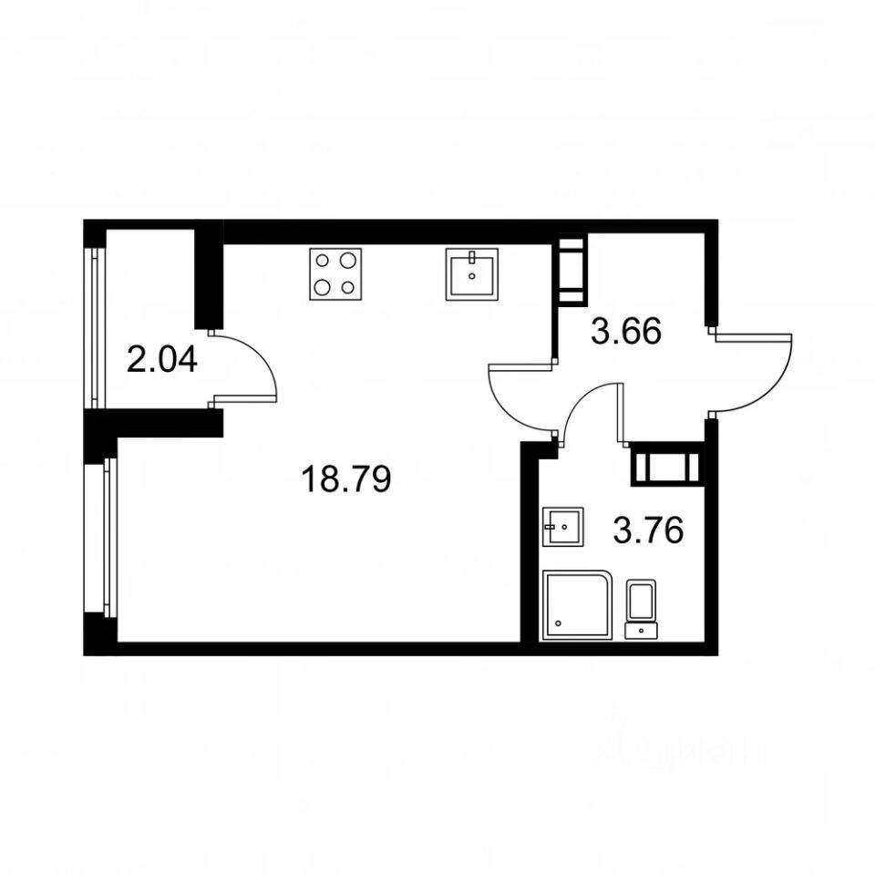 Планировка 1 комнатной квартиры, 27.23 м², в «Квартал Заречье»