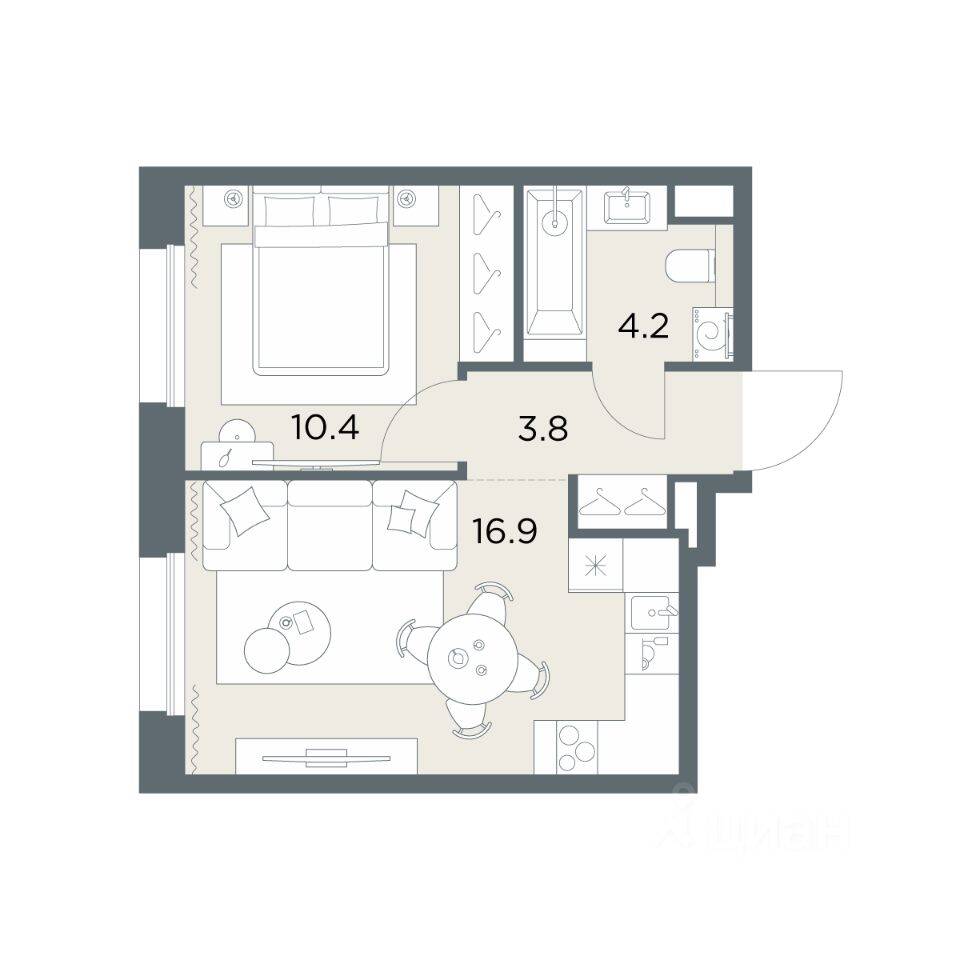 Планировка 1 комнатной квартиры, 35.3 м², в «Станиславский»