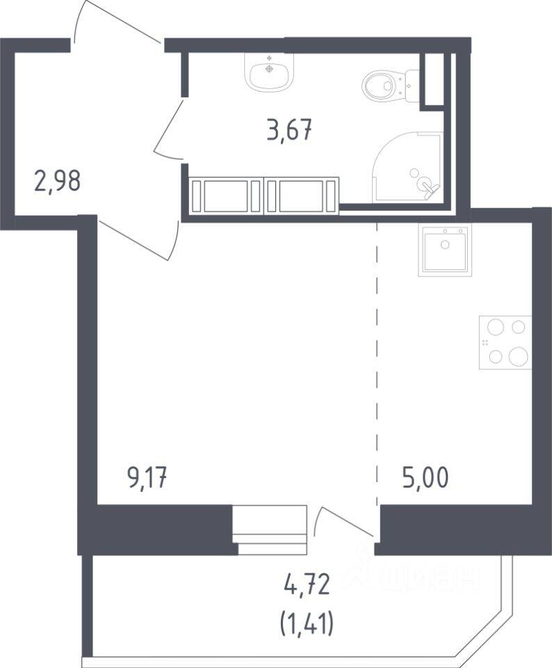 Квартира-студия, 22,23 м², в ЖК «Живи! В Рыбацком»