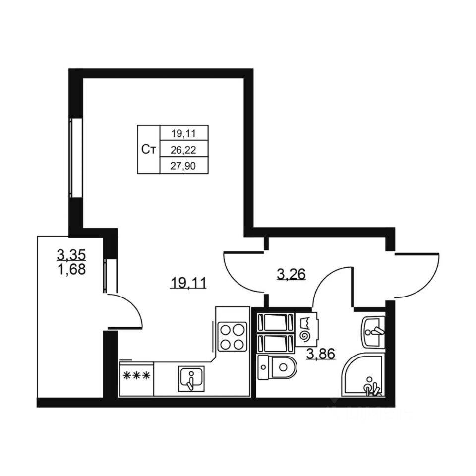 Квартира-студия, 27,9 м², в ЖК «Высота» (Бугры)