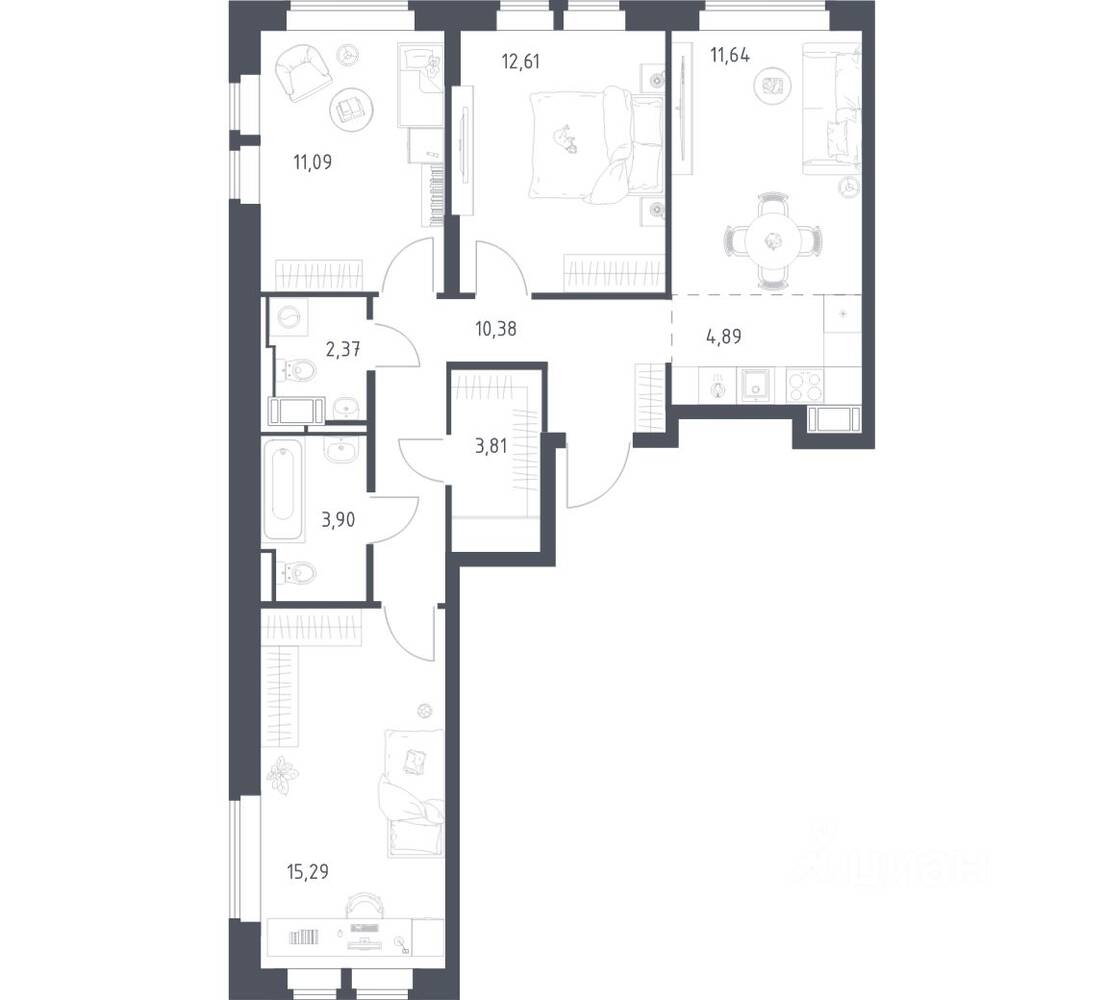 3-комн. квартира, 75,98 м², в ЖК «Большое Путилково»