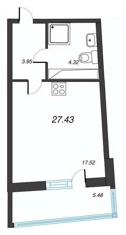 Квартира-студия, 27,43 м², в ЖК Левитан