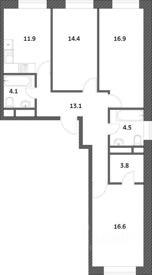 3-комн. квартира, 85,09 м², в ЖК «Городские истории»