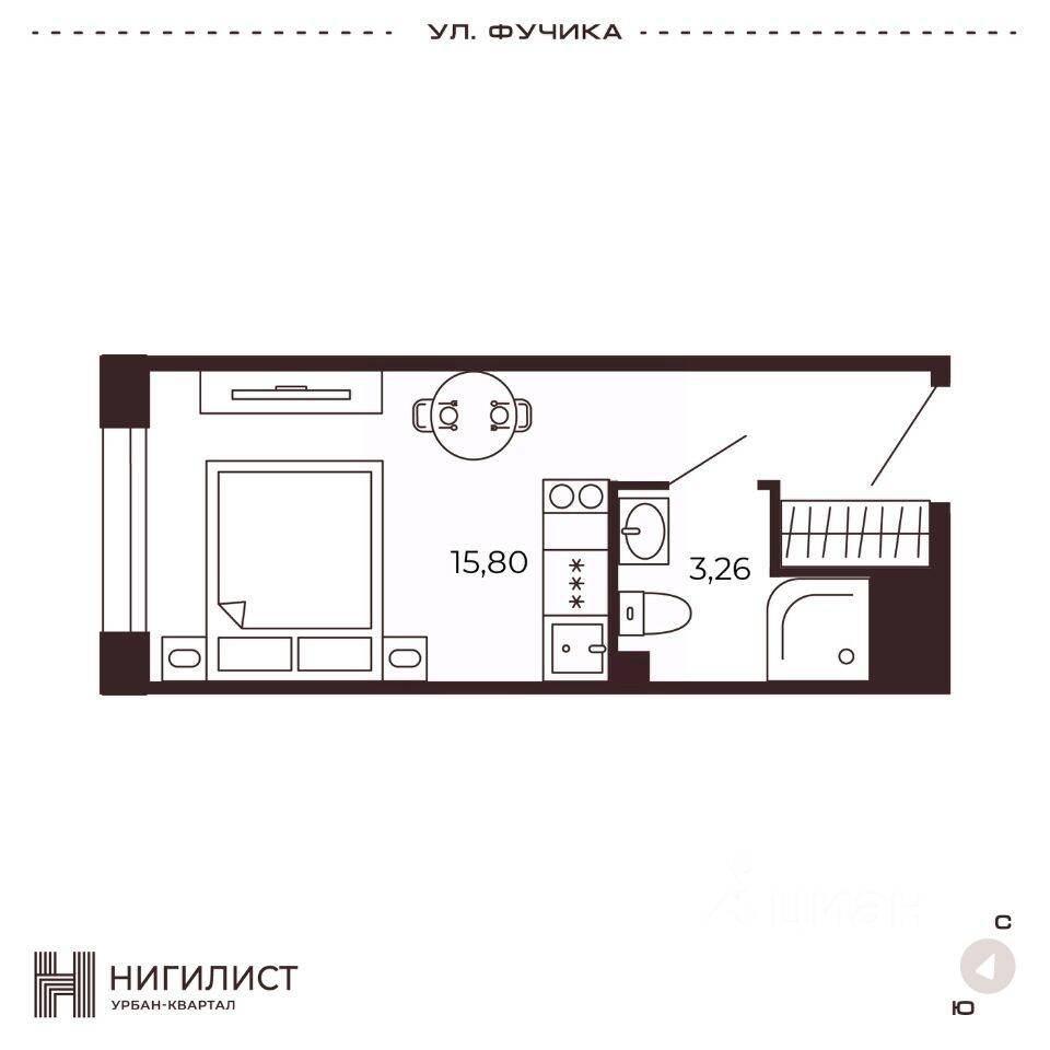 1-комн. квартира, 19,06 м², в МФК Нигилист (Concept)