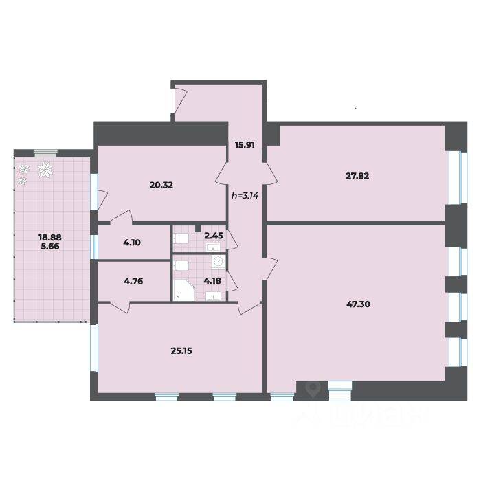 3-комн. квартира, 157,65 м², в Апарт-комплекс Лиговский, 127
