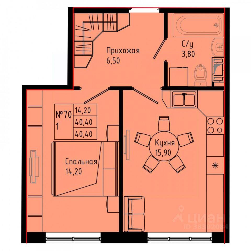 1-комн. квартира, 40,4 м², в ЖК Pixel