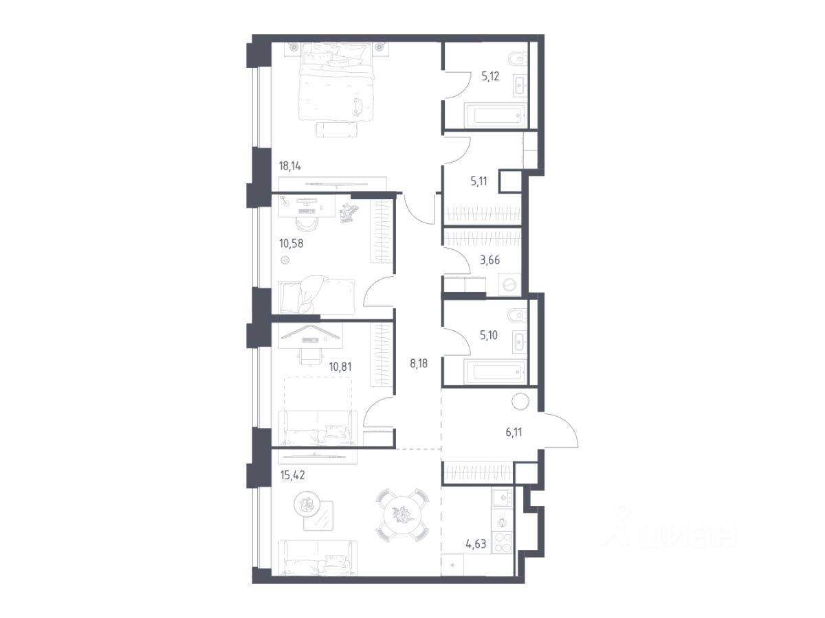 3-комн. квартира, 92,86 м², в Апарт-комплекс Верейская 41