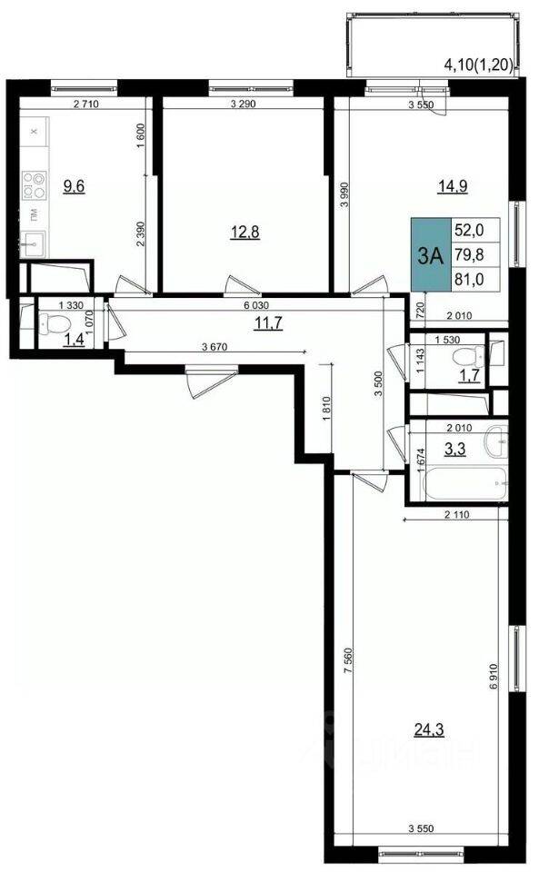 3-комн. квартира, 81 м², в ЖК «Одинцово сити»
