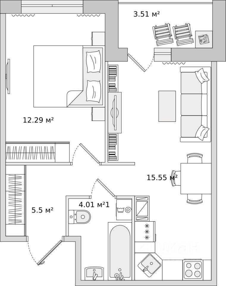1-комн. квартира, 40,86 м², в ЖК ЦДС «Dreamline»