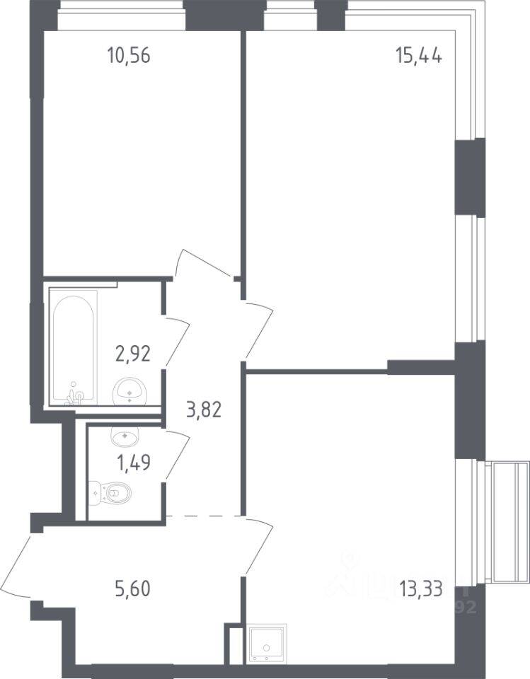 2-комн. квартира, 52,6 м², в ЖК Рублевский Квартал
