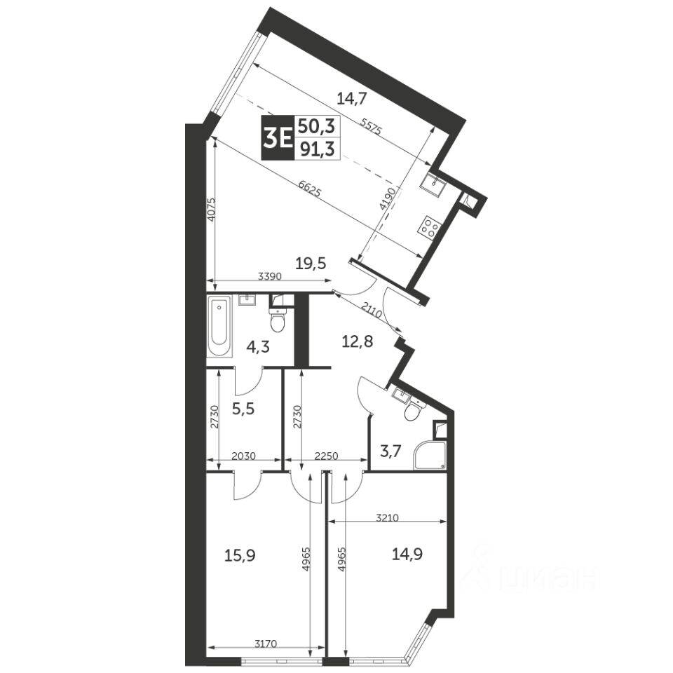 3-комн. квартира, 91,3 м², в ЖК Архитектор