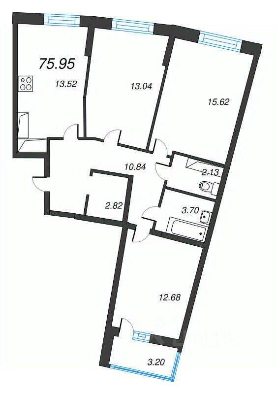 4-комн. квартира, 75,95 м², в ЖК Левитан