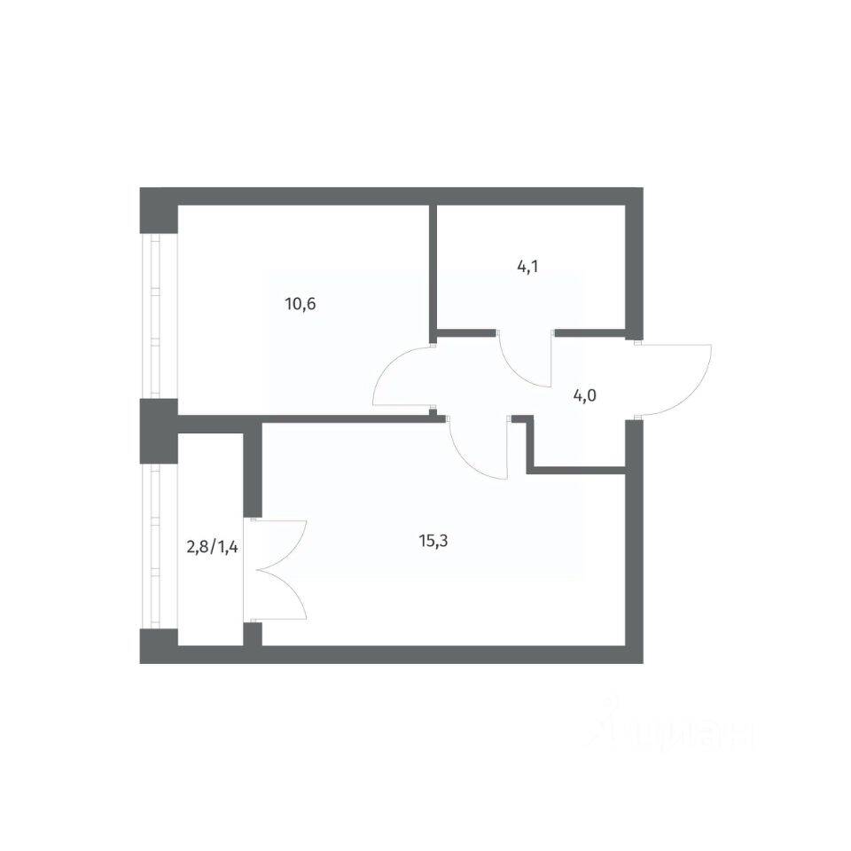 Планировка 1 комнатной квартиры, 35.4 м², в «NEWПИТЕР»